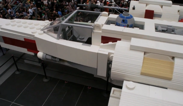 life-size LEGO X-Wing cockpit