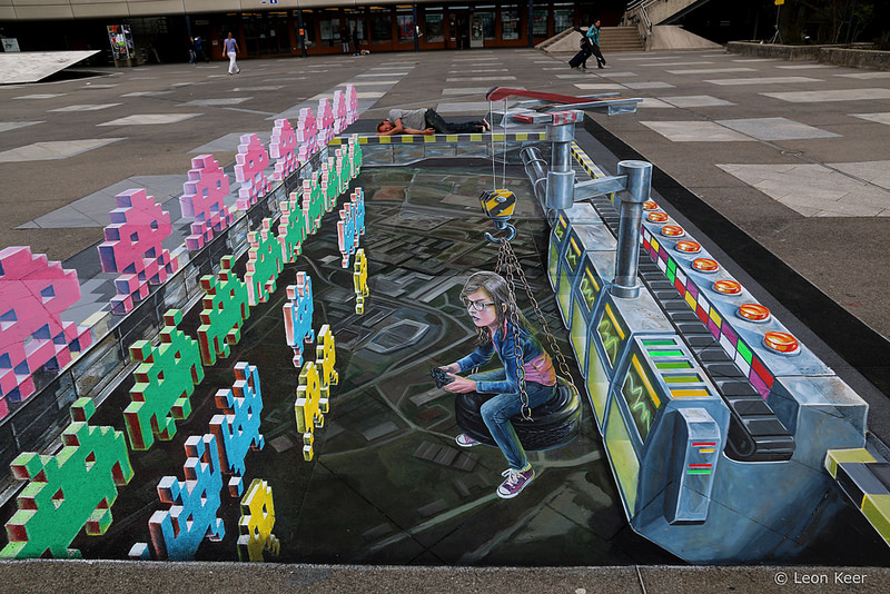 3D Street Art Project: Space Invaders Made With Chalk!