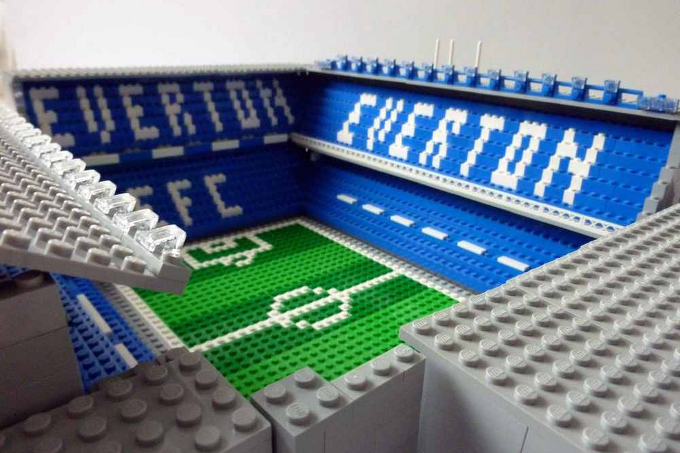 Anfield and Goodison Park built from LEGO