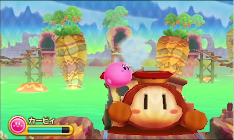 Kirby swallows a train in Triple Deluxe trailer